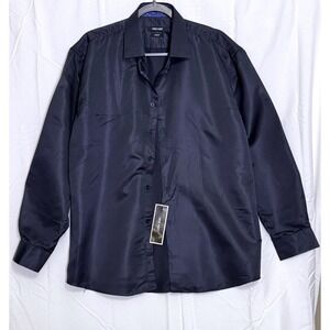Nine West Men's Classic Fit Navy Solid Sateen Dress‎ Shirt M 15-15.5 34-35